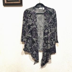 Chico's Size 1 Floral Grey and Purple Cardigan